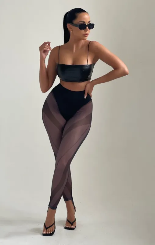 Black Contour Detail Mesh Leggings - Josie sold by Femme Luxe