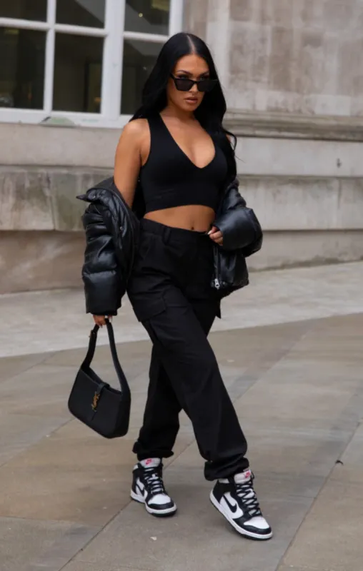 Black Cuffed Cargo Trousers - Nora sold by Femme Luxe