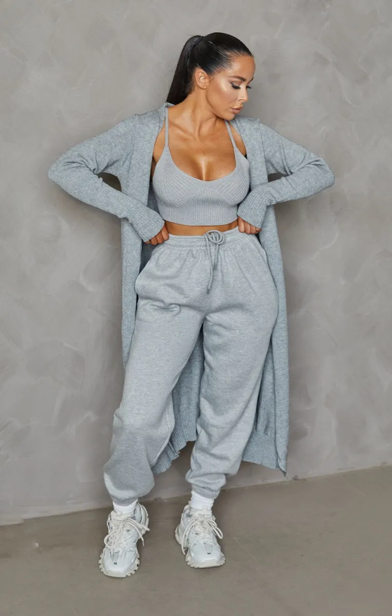 Grey Knitted Long Sleeve Longline Midi Cardigan - Kiana sold by Femme Luxe product image thumbnail 3