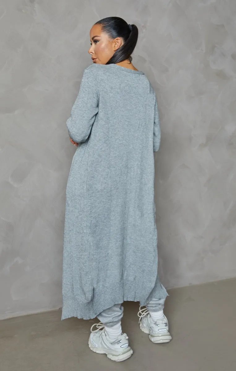 Grey Knitted Long Sleeve Longline Midi Cardigan - Kiana sold by Femme Luxe product image thumbnail 4