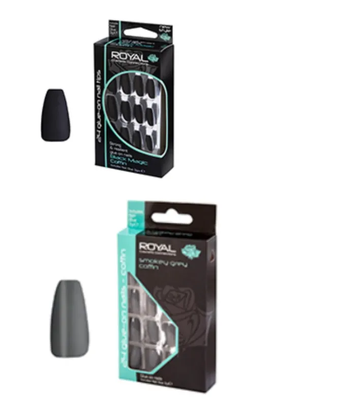 Grey Coffin Shaped Glue On False Nails - Katie sold by Femme Luxe