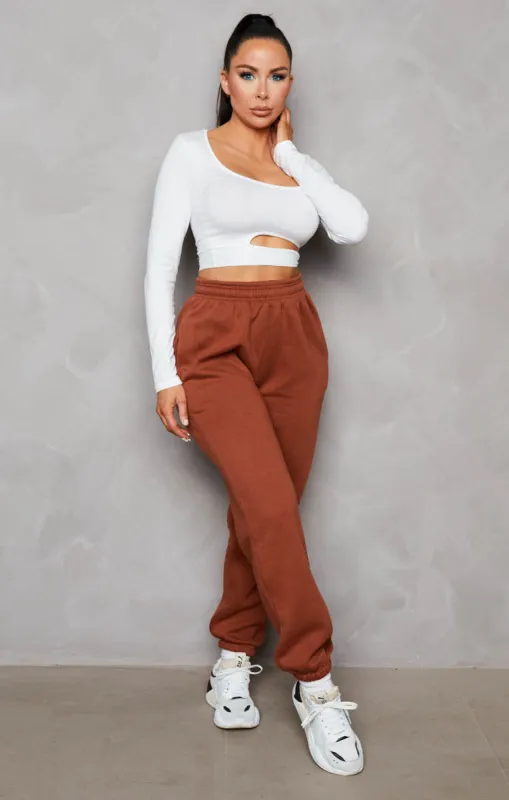 Light Chocolate Oversized High Waisted Shirred Drawstring Pocket Detail Cuffed Joggers - Samira sold by Femme Luxe