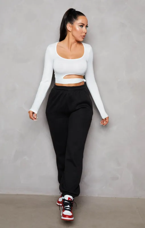 Black Oversized High Waisted Shirred Drawstring Pocket Detail Cuffed Joggers - Samira sold by Femme Luxe