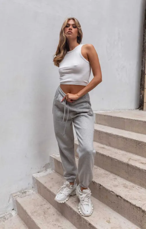 Grey Marl Oversized High Waisted Shirred Drawstring Pocket Detail Cuffed Joggers - Samira sold by Femme Luxe