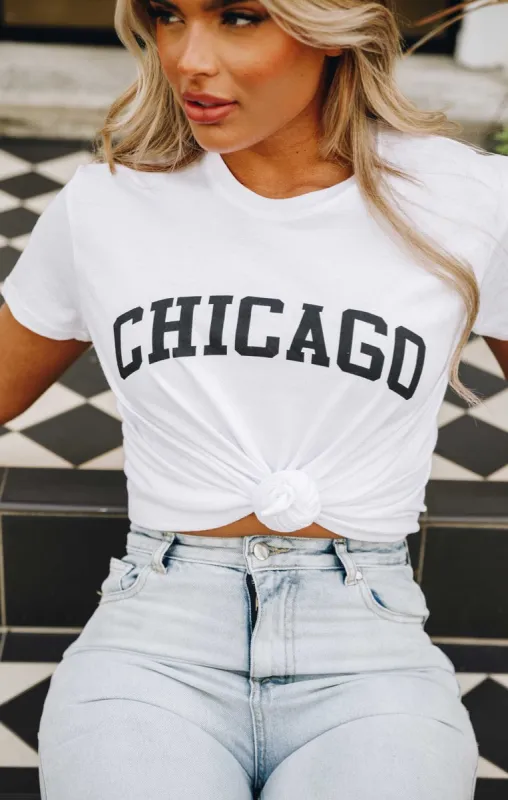 White Oversized 'Chicago' Slogan Print Short Sleeve T-Shirt - Dalisha sold by Femme Luxe