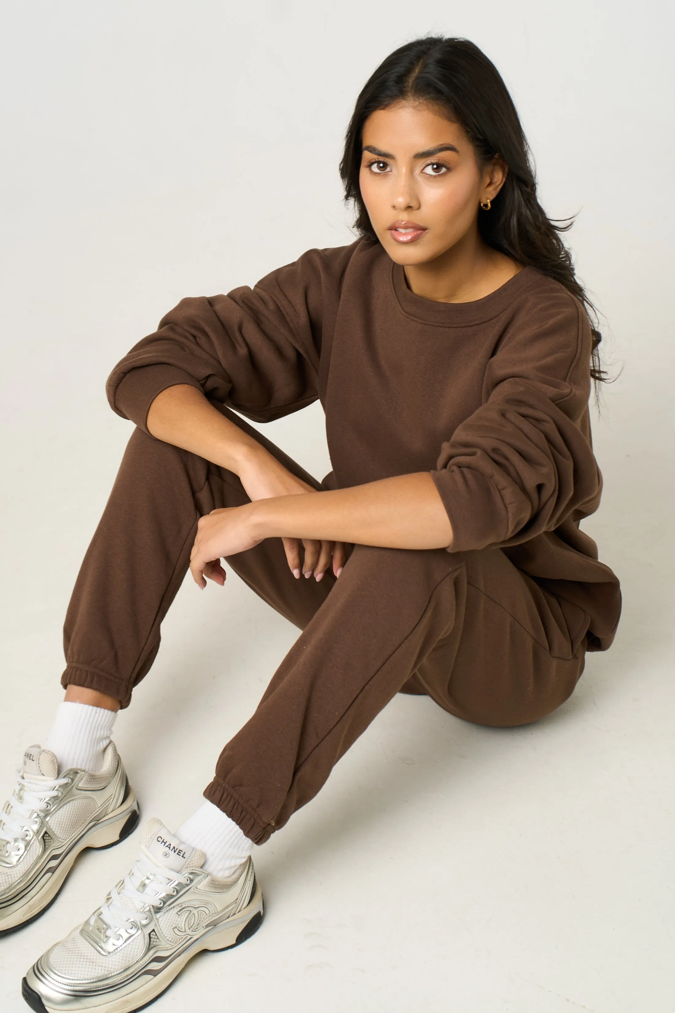 Chocolate Oversized Crew Neck Sweatshirt Cuffed Joggers Loungewear Set - Averi sold by Femme Luxe product image thumbnail 5
