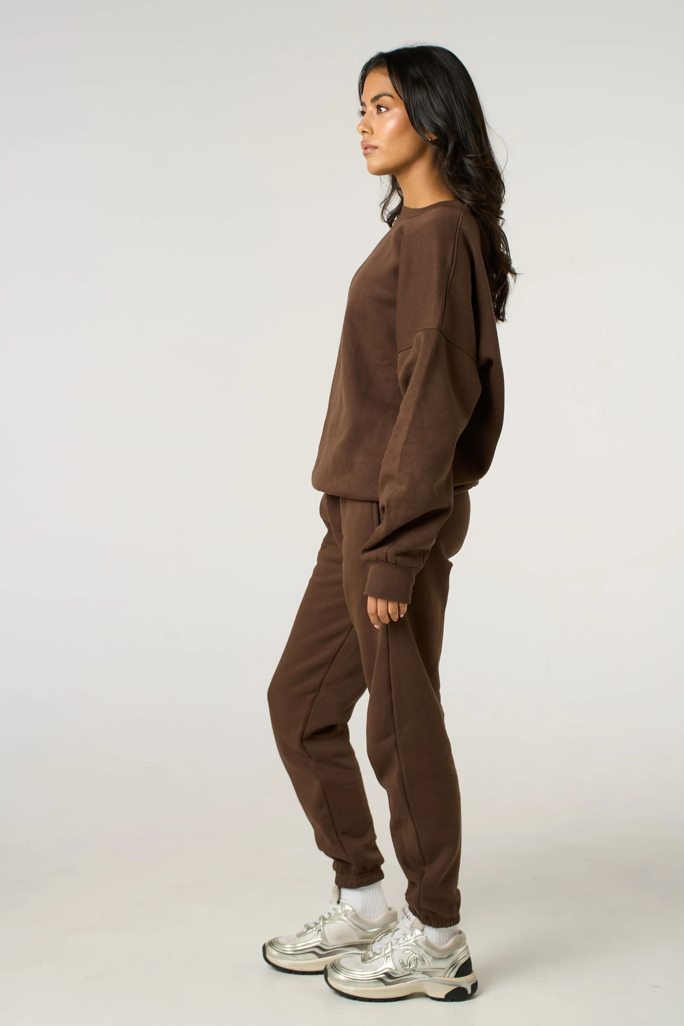 Chocolate Oversized Crew Neck Sweatshirt Cuffed Joggers Loungewear Set - Averi sold by Femme Luxe product image thumbnail 4