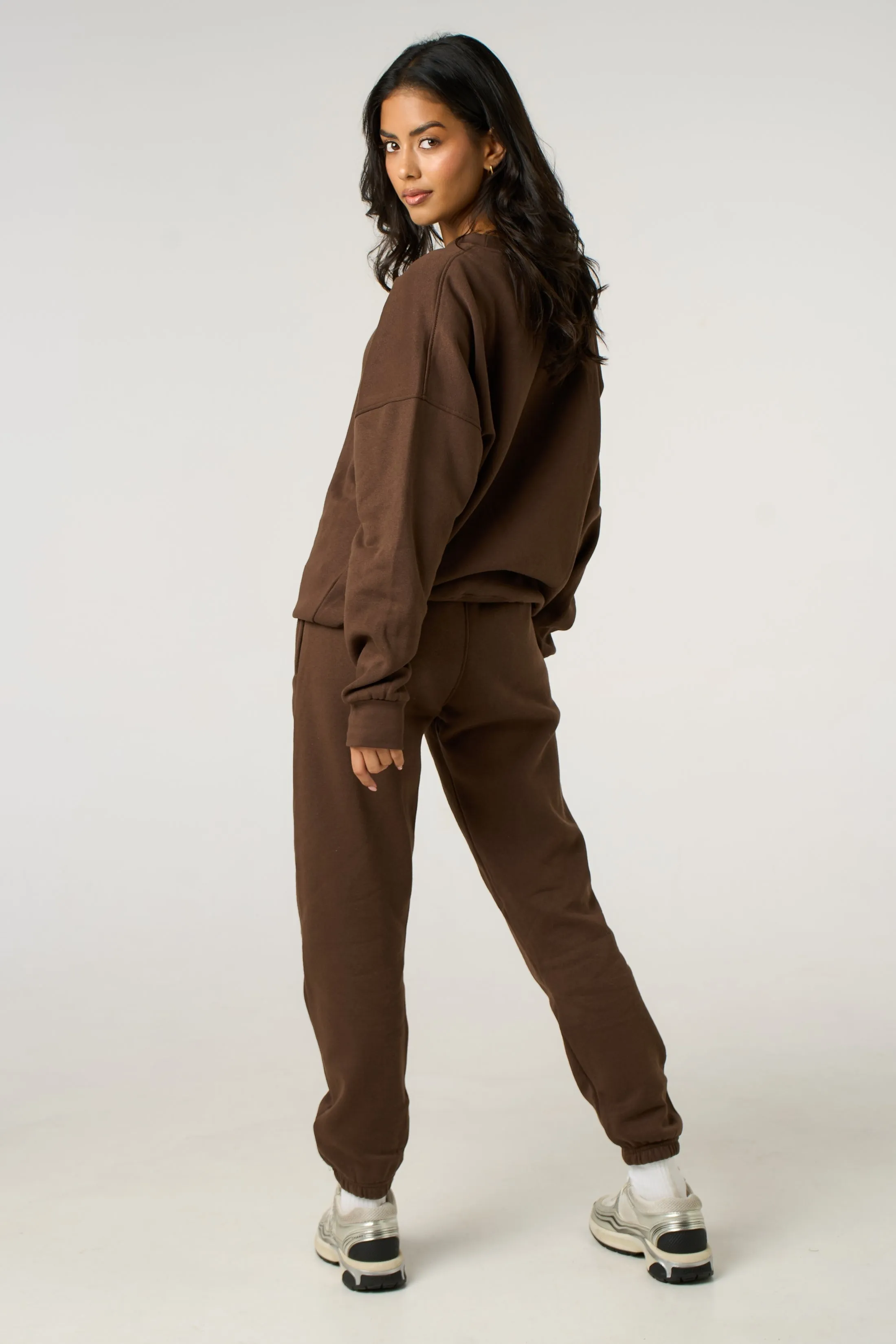Chocolate Oversized Crew Neck Sweatshirt Cuffed Joggers Loungewear Set - Averi sold by Femme Luxe product image thumbnail 3