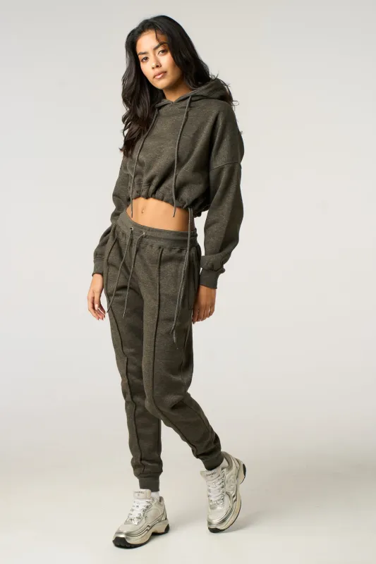 Charcoal Boxy Cropped Hoodie Cuffed Joggers Loungewear Set - Cailleigh sold by Femme Luxe