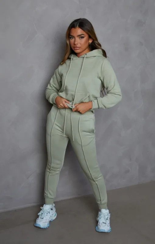 Sage Oversized Hoodie & High Waisted Seam Front Cuffed Joggers Loungewear Set - Martha sold by Femme Luxe