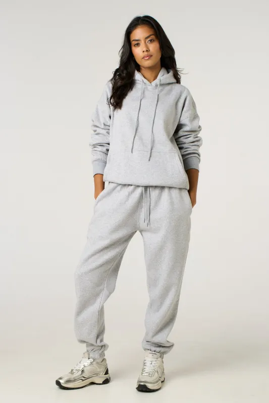Grey Marl Oversized Front Pocket Pullover Hoodie Cuffed Joggers Loungewear Set - Alexia sold by Femme Luxe