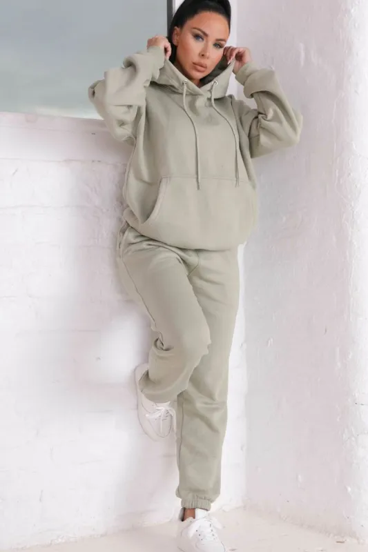 Sage Oversized Front Pocket Pullover Hoodie Cuffed Joggers Loungewear Set - Alexia sold by Femme Luxe