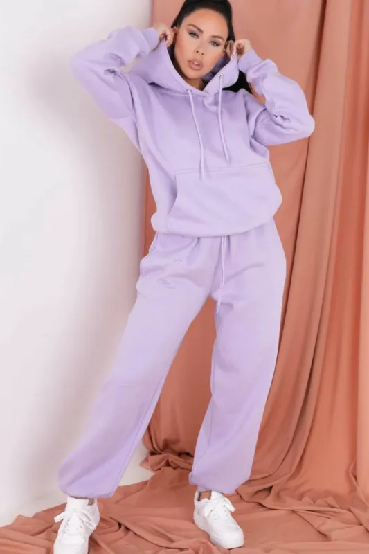 Lilac Oversized Front Pocket Pullover Hoodie Cuffed Joggers Loungewear Set - Alexia sold by Femme Luxe