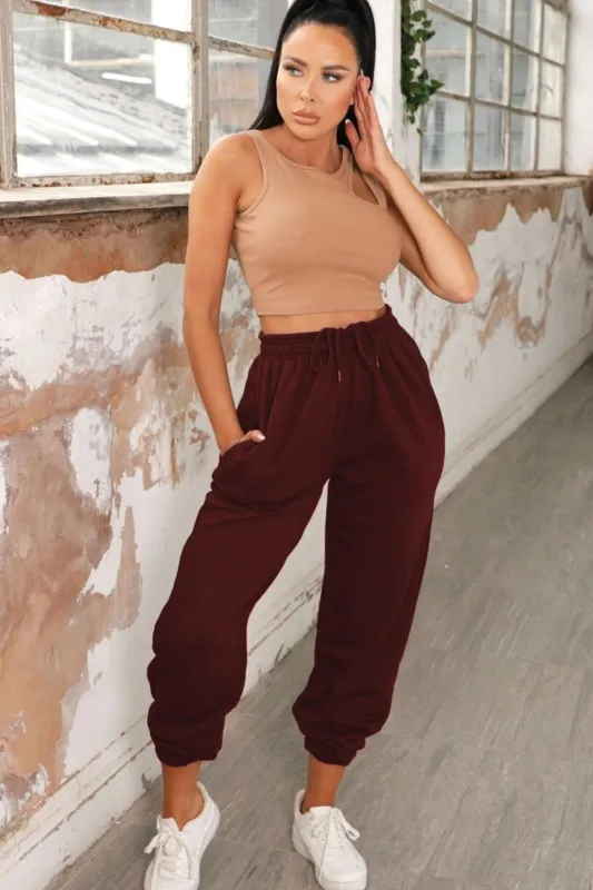 Wine Cuffed Joggers - Lizzie sold by Femme Luxe