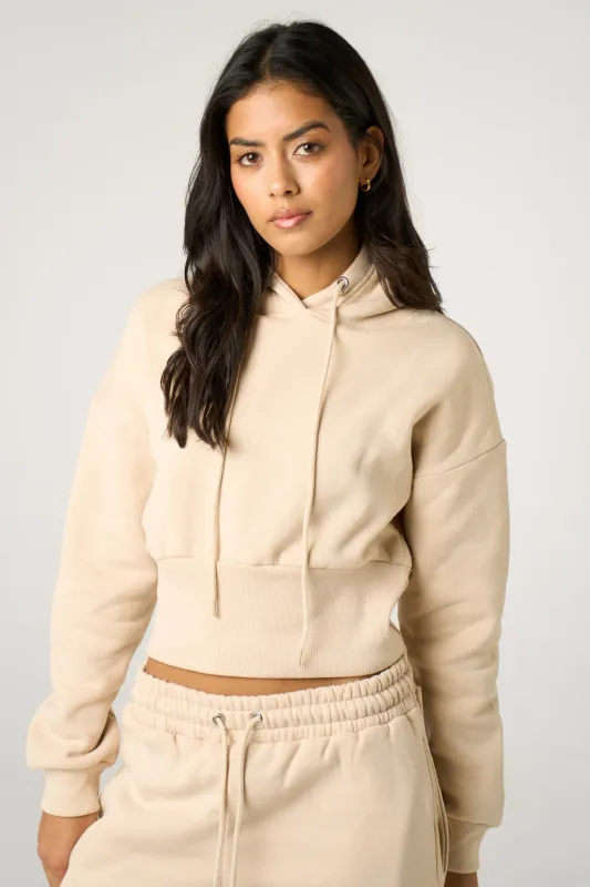 Stone Long Sleeve Cropped Fleece Hoodie & Cuffed Joggers Loungewear Set - Layla sold by Femme Luxe