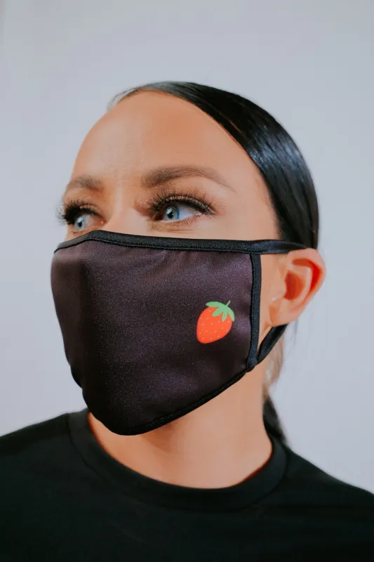 Black Strawberry Print Washable Face Mask made by Femme Luxe
