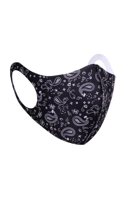 Black Bandana Print Face Mask - Cally sold by Femme Luxe