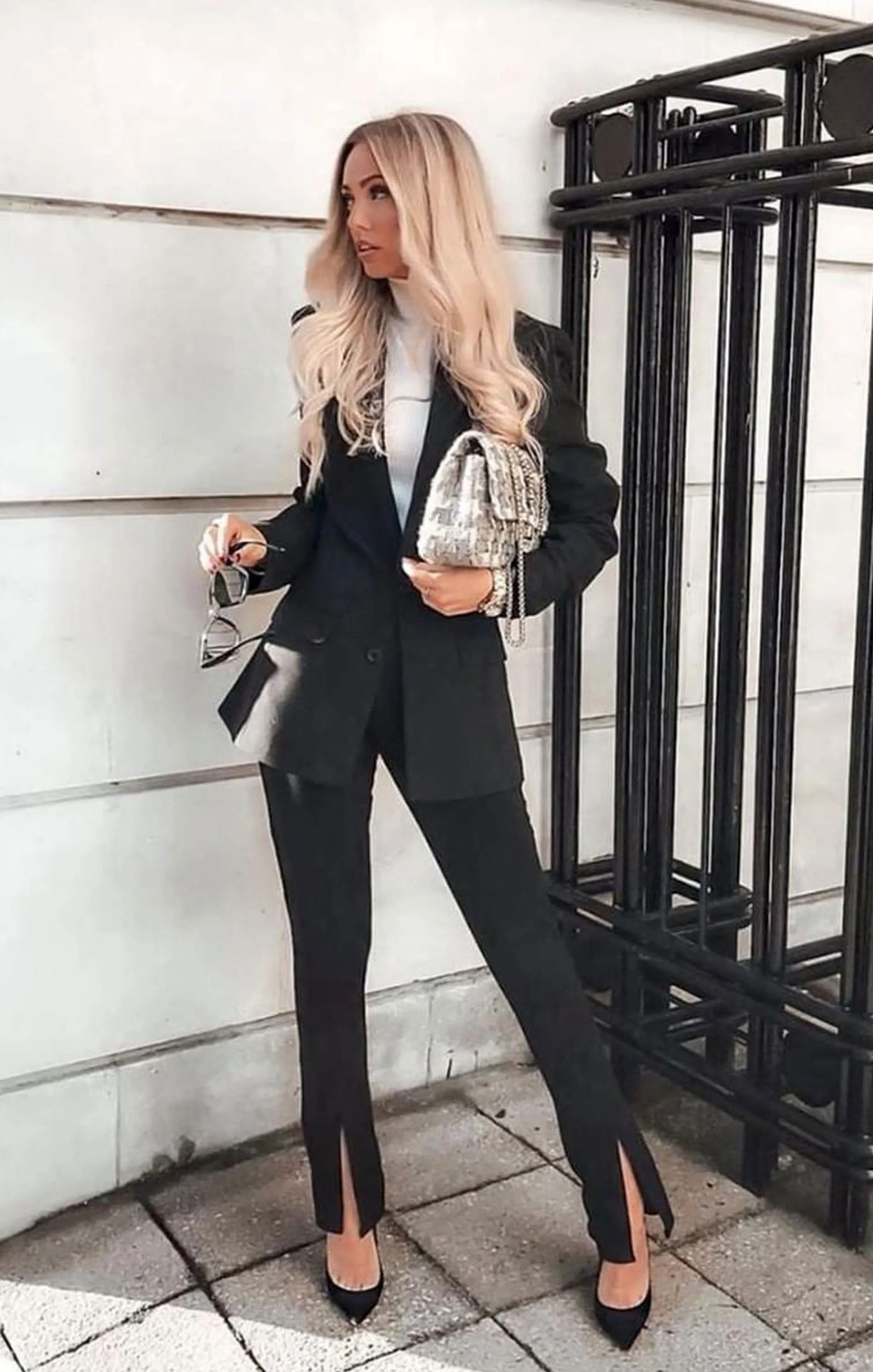 Black High Waisted Side Split Trousers - Iggy sold by Femme Luxe