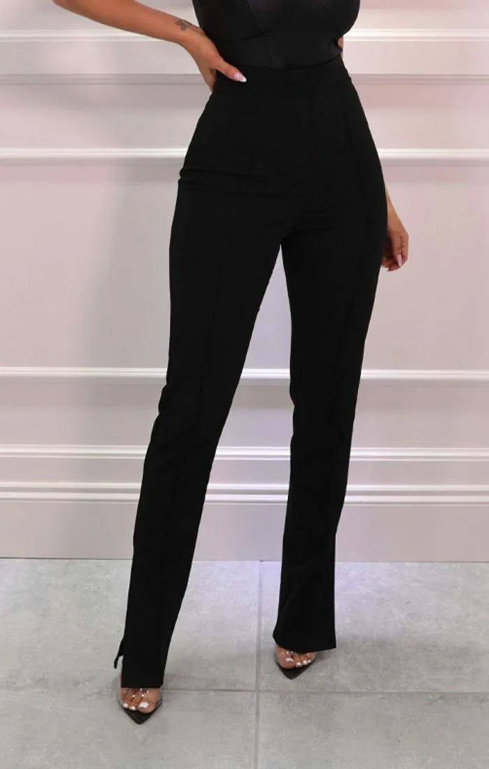 Black High Waisted Side Split Trousers - Iggy sold by Femme Luxe product image thumbnail 5