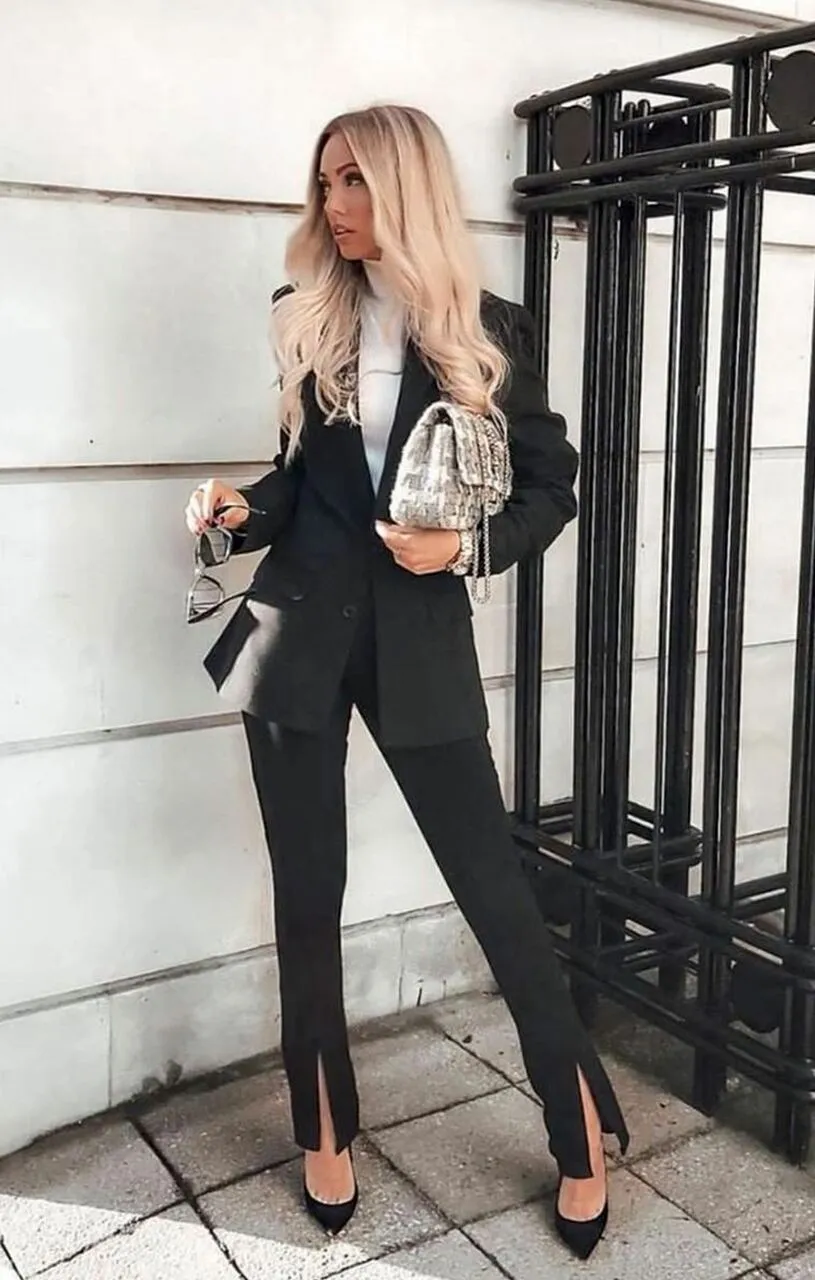 Black High Waisted Side Split Trousers - Iggy sold by Femme Luxe product image thumbnail 2