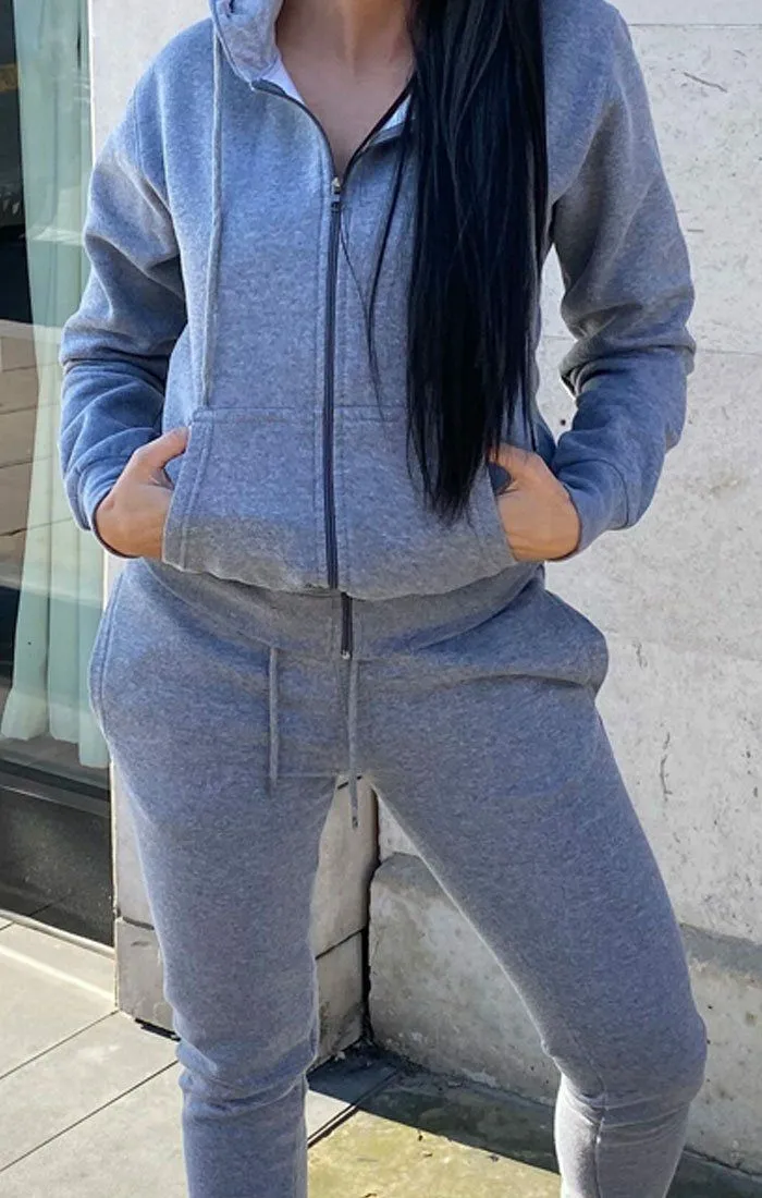 Grey Zip Up Hoodie Cuffed Joggers Loungewear Set - Sibyl sold by Femme Luxe product image thumbnail 4