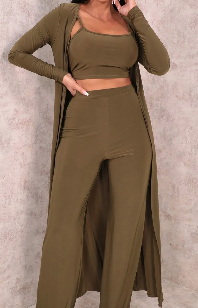 Khaki Slinky Long Line Kimono - Kelsey sold by Femme Luxe product image thumbnail 5