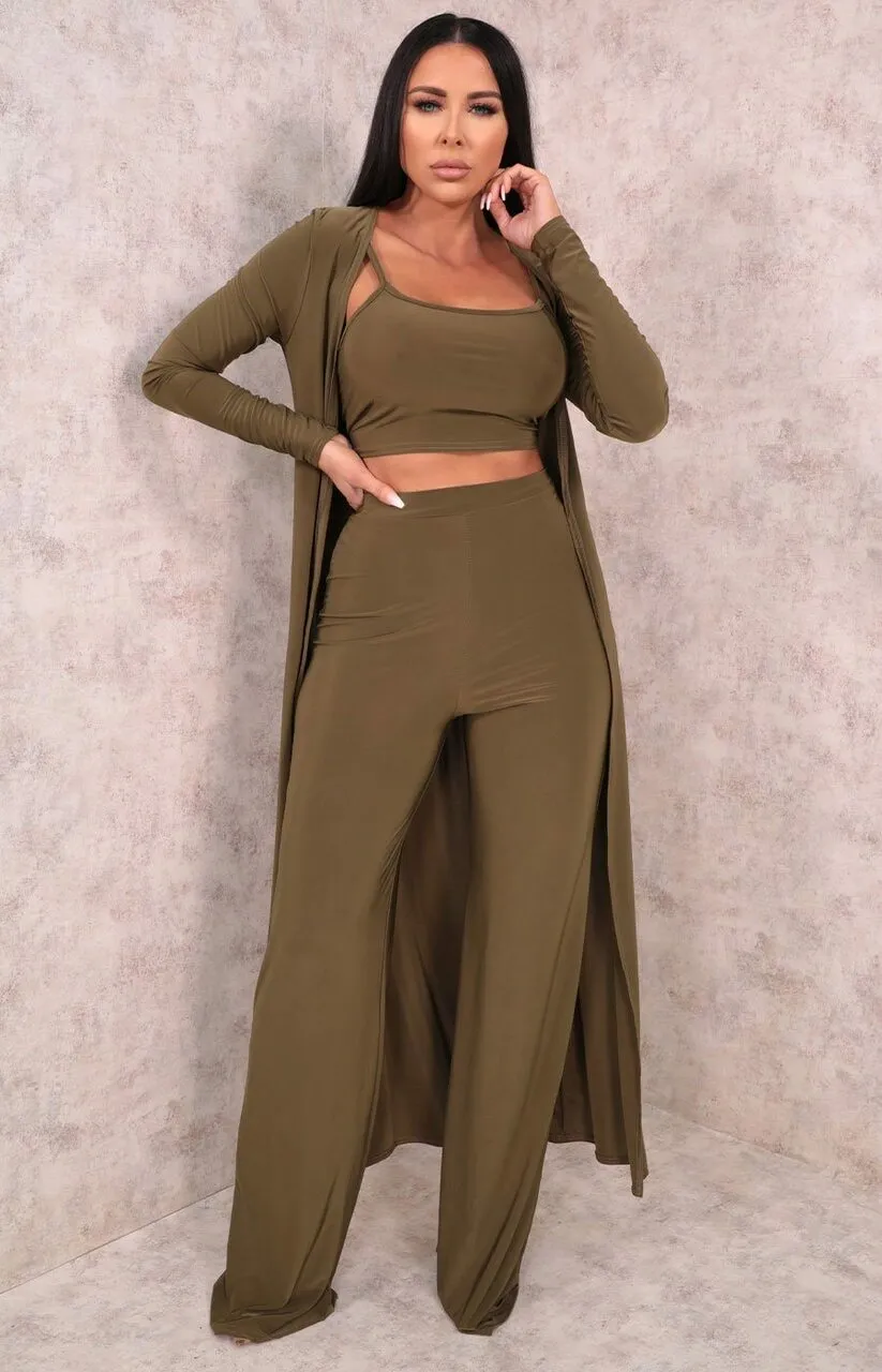 Khaki Slinky Long Line Kimono - Kelsey sold by Femme Luxe product image thumbnail 3