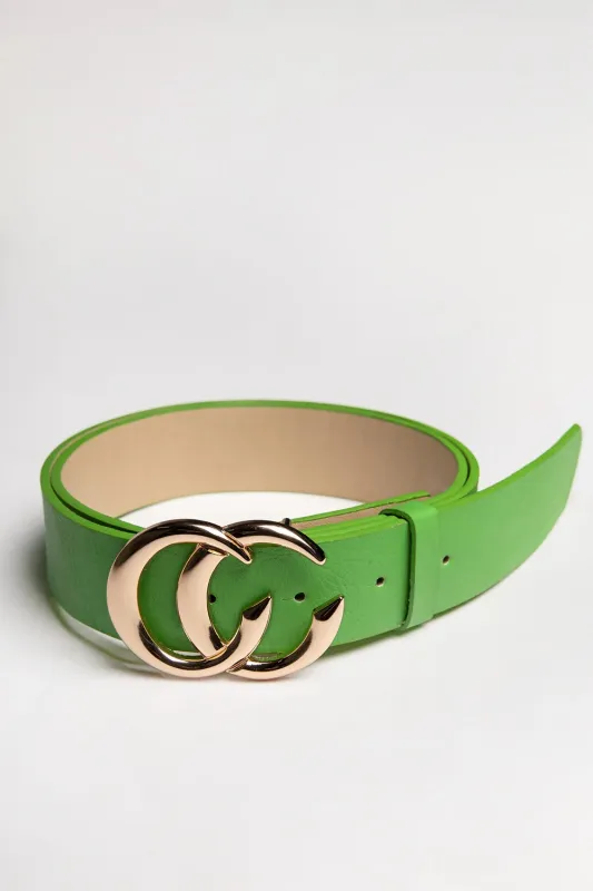 Green CC Gold Buckle PU Belt - Haydan sold by Femme Luxe