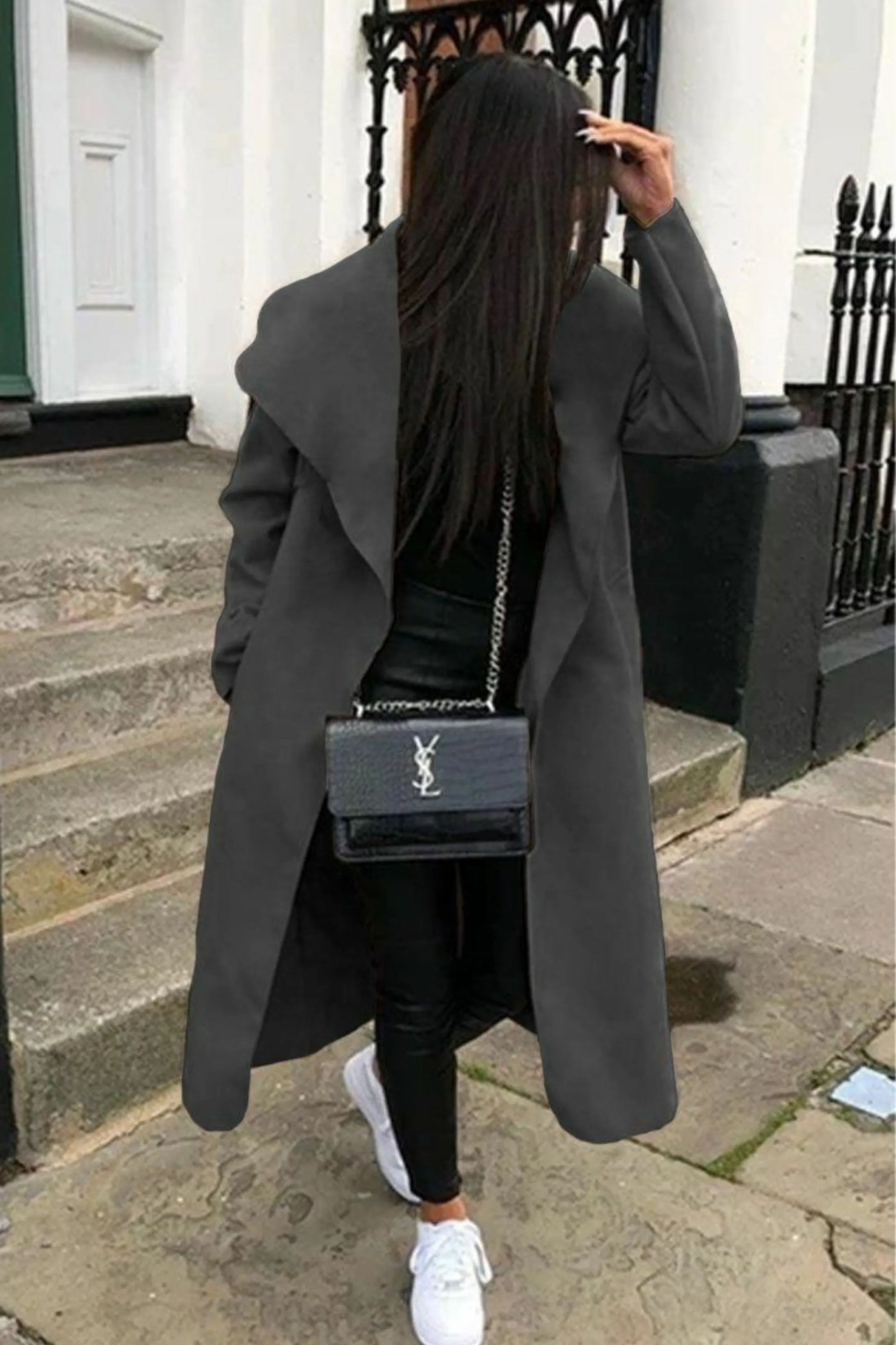 Charcoal Waterfall Duster Belted Long Coat - Pola sold by Femme Luxe