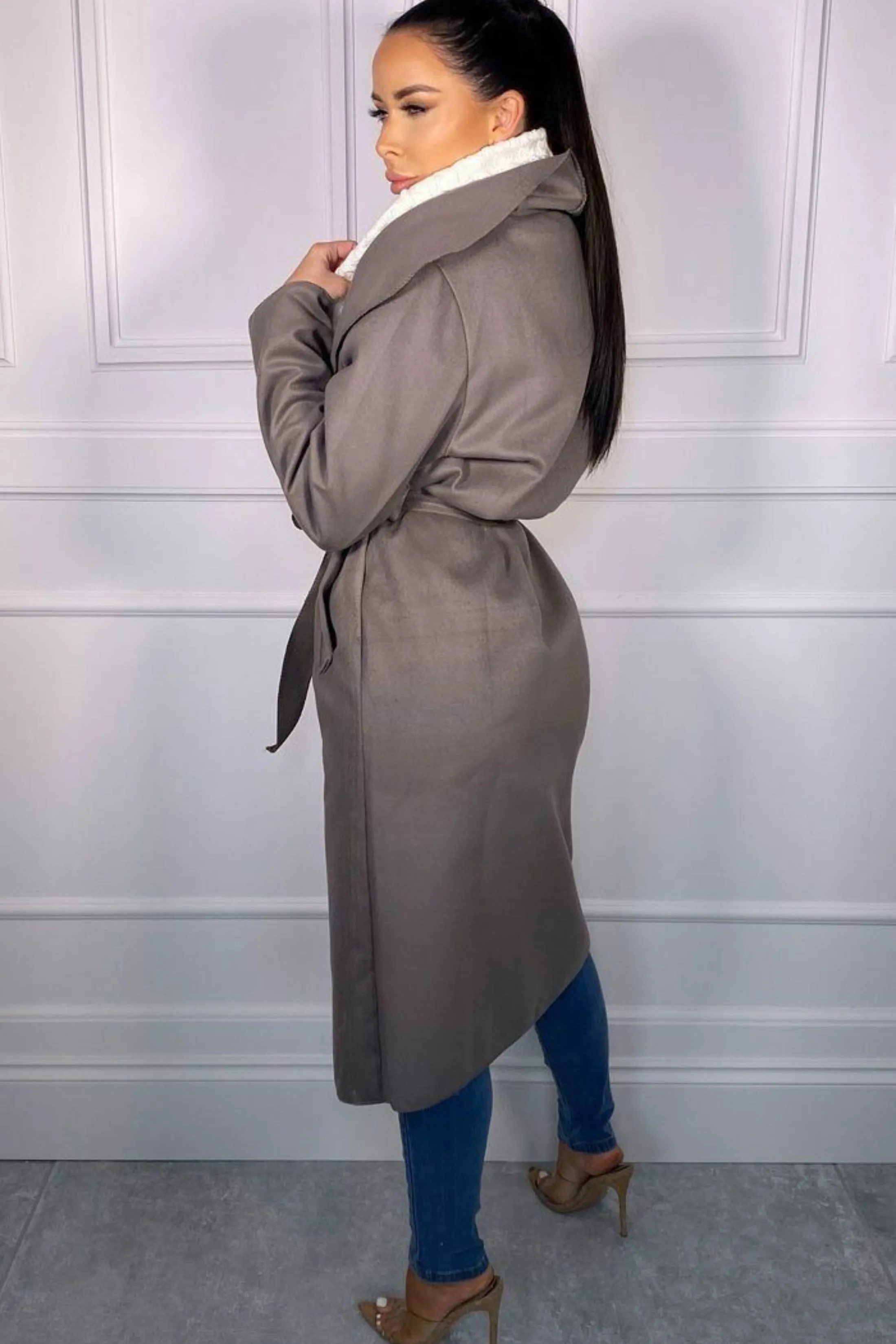 Charcoal Waterfall Duster Belted Long Coat - Pola sold by Femme Luxe product image thumbnail 3