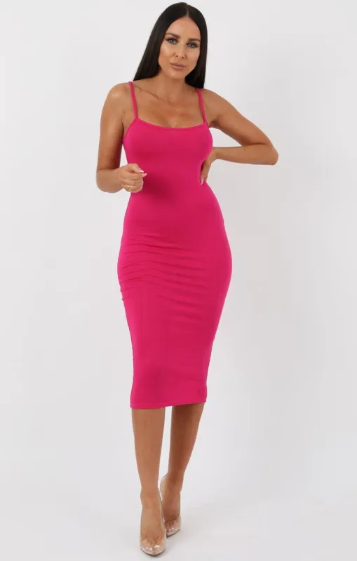 Pink Strappy Bodycon Midi Dress - Poppy sold by Femme Luxe