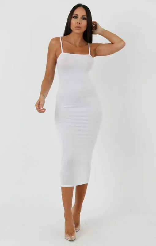 White Square Neck Strappy Midi Dress - Carly sold by Femme Luxe
