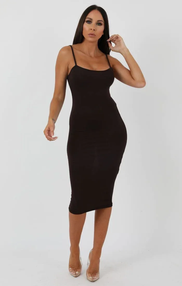 Brown Strappy Bodycon Midi Dress - Poppy sold by Femme Luxe