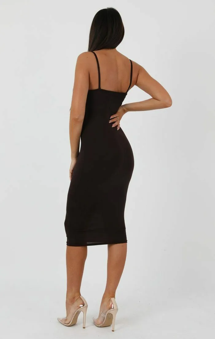 Brown Strappy Bodycon Midi Dress - Poppy sold by Femme Luxe product image thumbnail 3