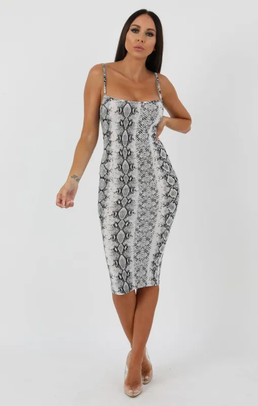 Animal Snake Print Strappy Bodycon Midi Dress - Poppy sold by Femme Luxe