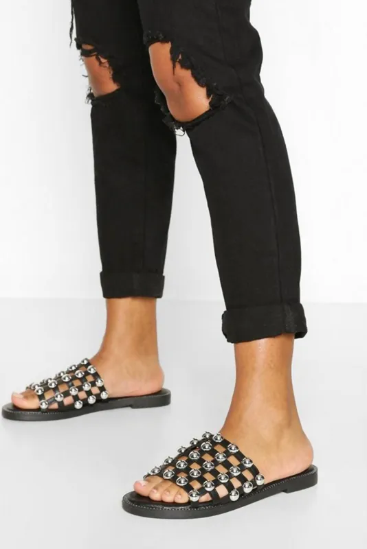 Black Studded Caged Sliders - Sinead made by No Doubt