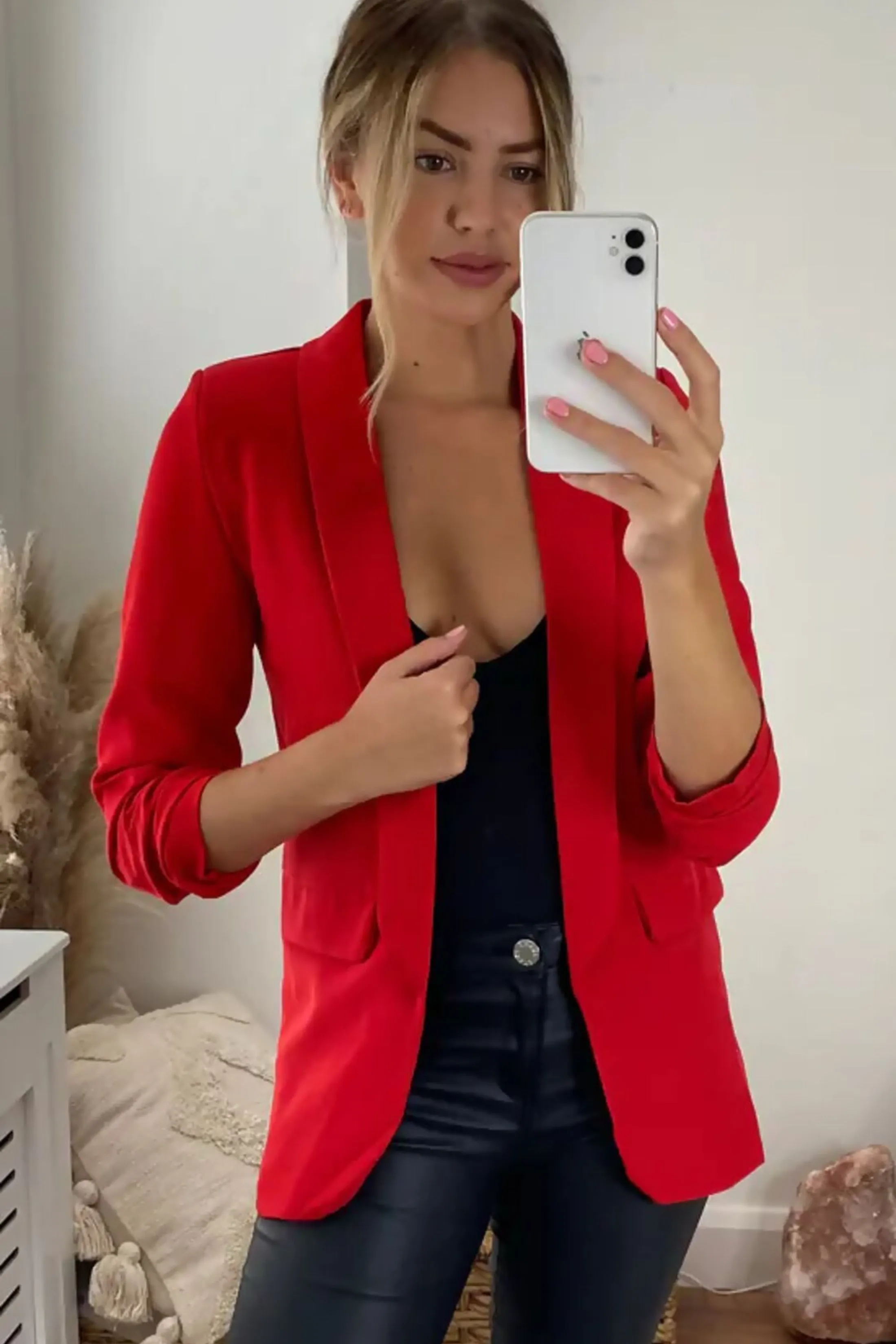 Red Long Sleeve Pocket Blazer - Tenely sold by Femme Luxe product image thumbnail 4