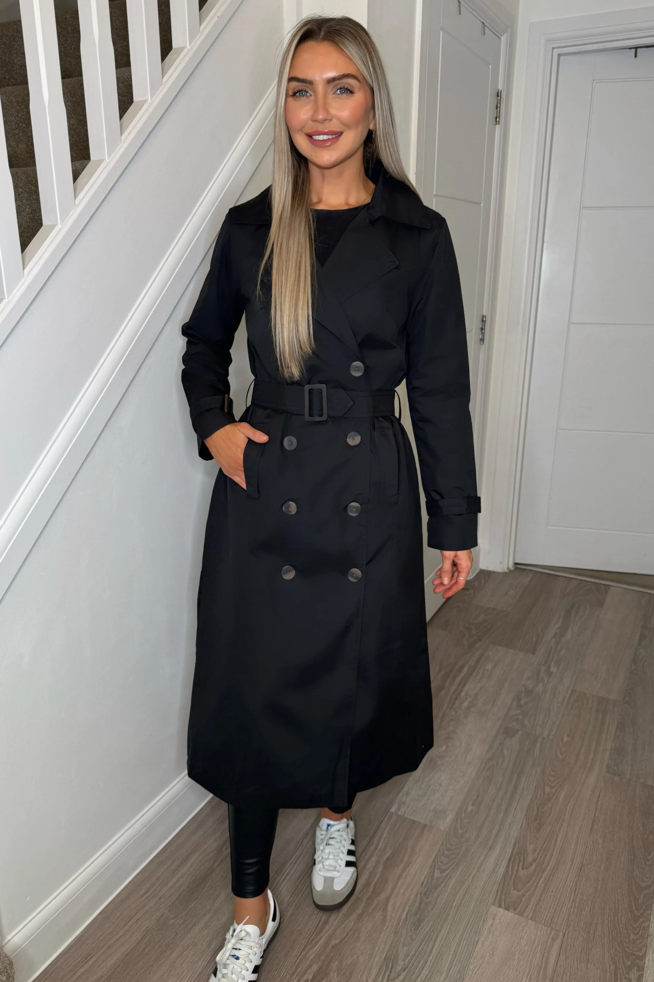Black Double Breasted Longline Trench Coat - Evie sold by Femme Luxe product image thumbnail 5