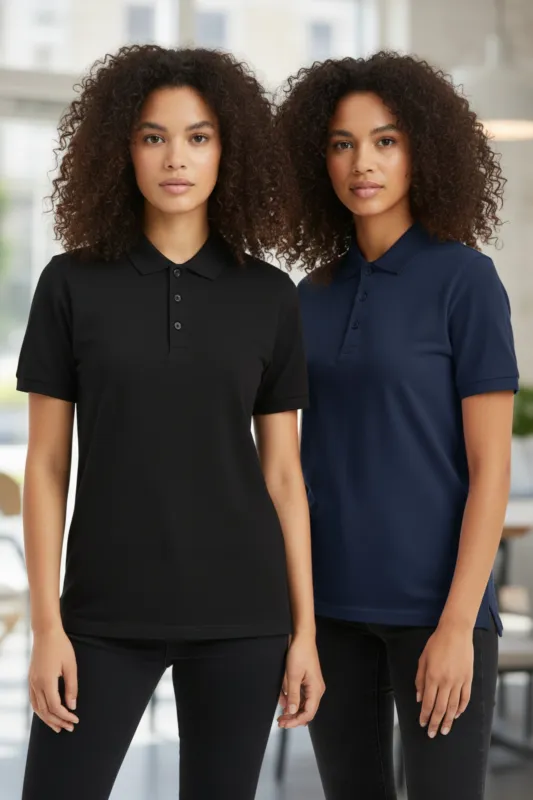 Black & Navy Classic Polo Collar Short Sleeve T-Shirt 2 Pack- Cnaira made by Femme Luxe