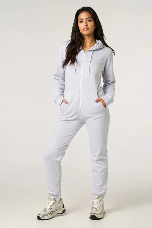 Grey Zip Front Hooded Onesie- Jesrey sold by Femme Luxe