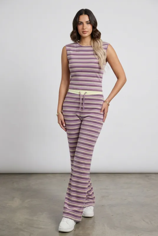 Lilac Stripe Sleeveless Top & Flared Trouser Co-Ord Set- Cally made by Femme Luxe