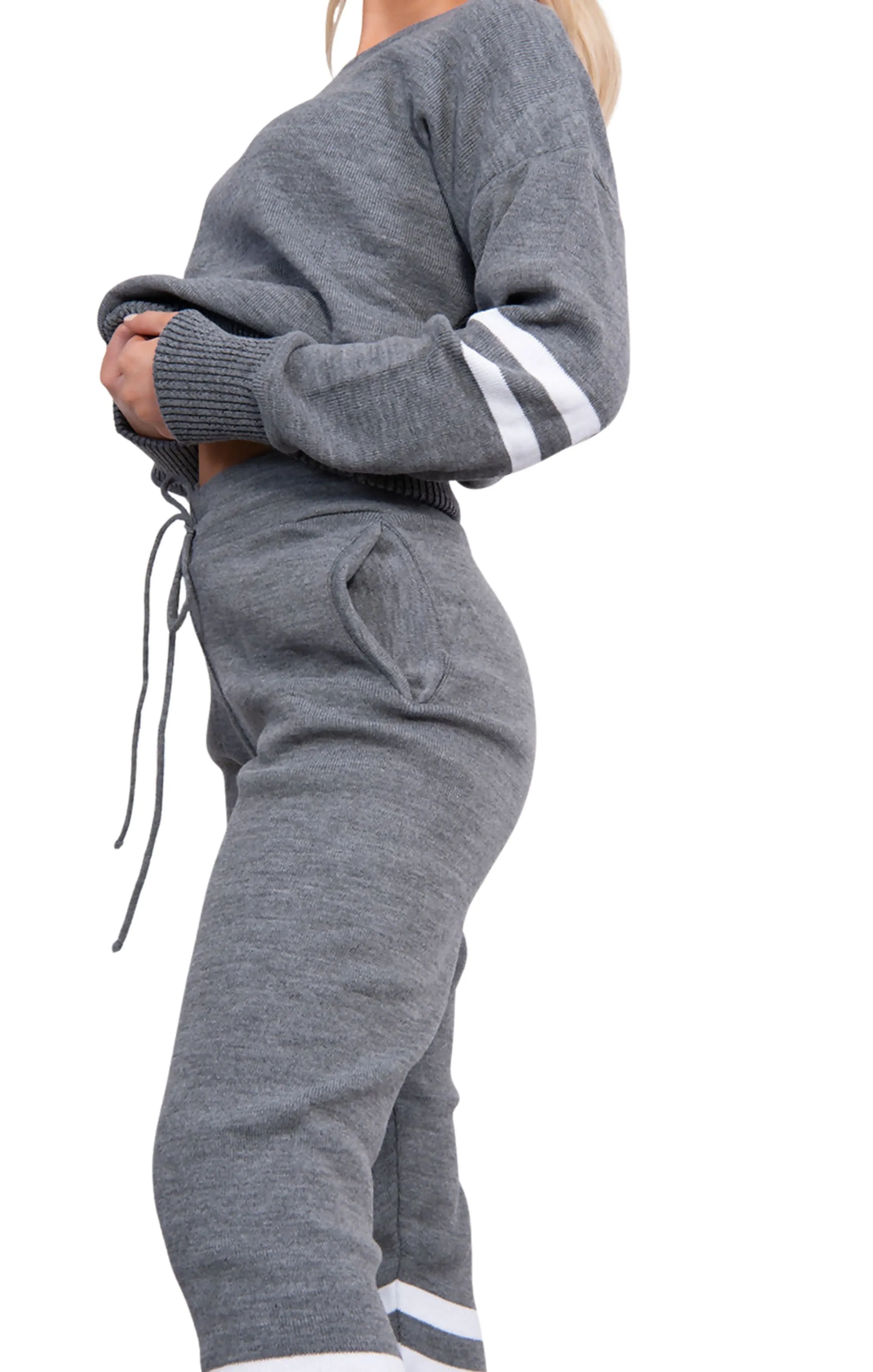 Charcoal Stripe Detail Knitted Loungewear Set – Mila sold by Femme Luxe product image thumbnail 5