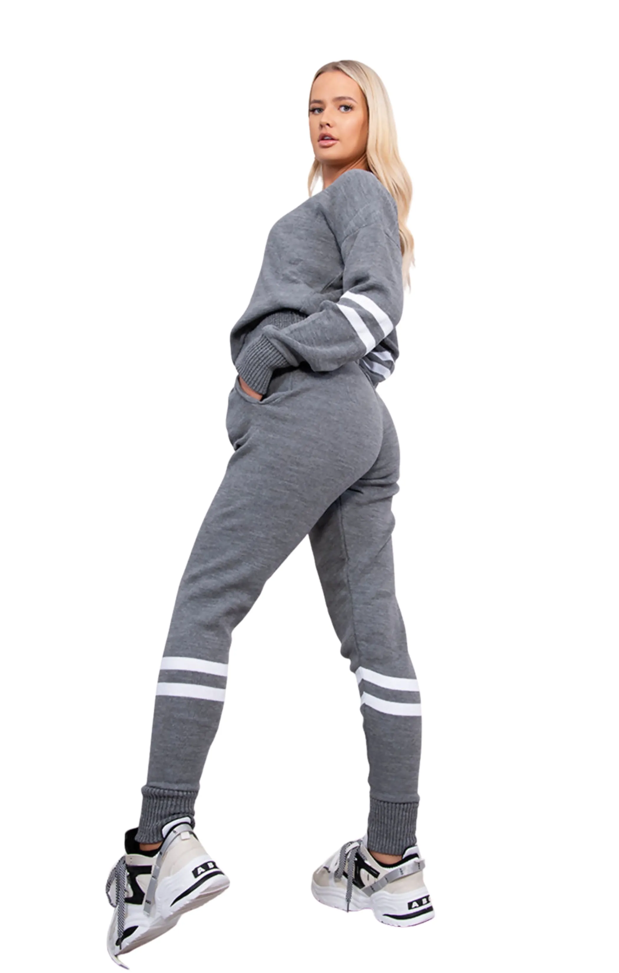 Charcoal Stripe Detail Knitted Loungewear Set – Mila sold by Femme Luxe product image thumbnail 4