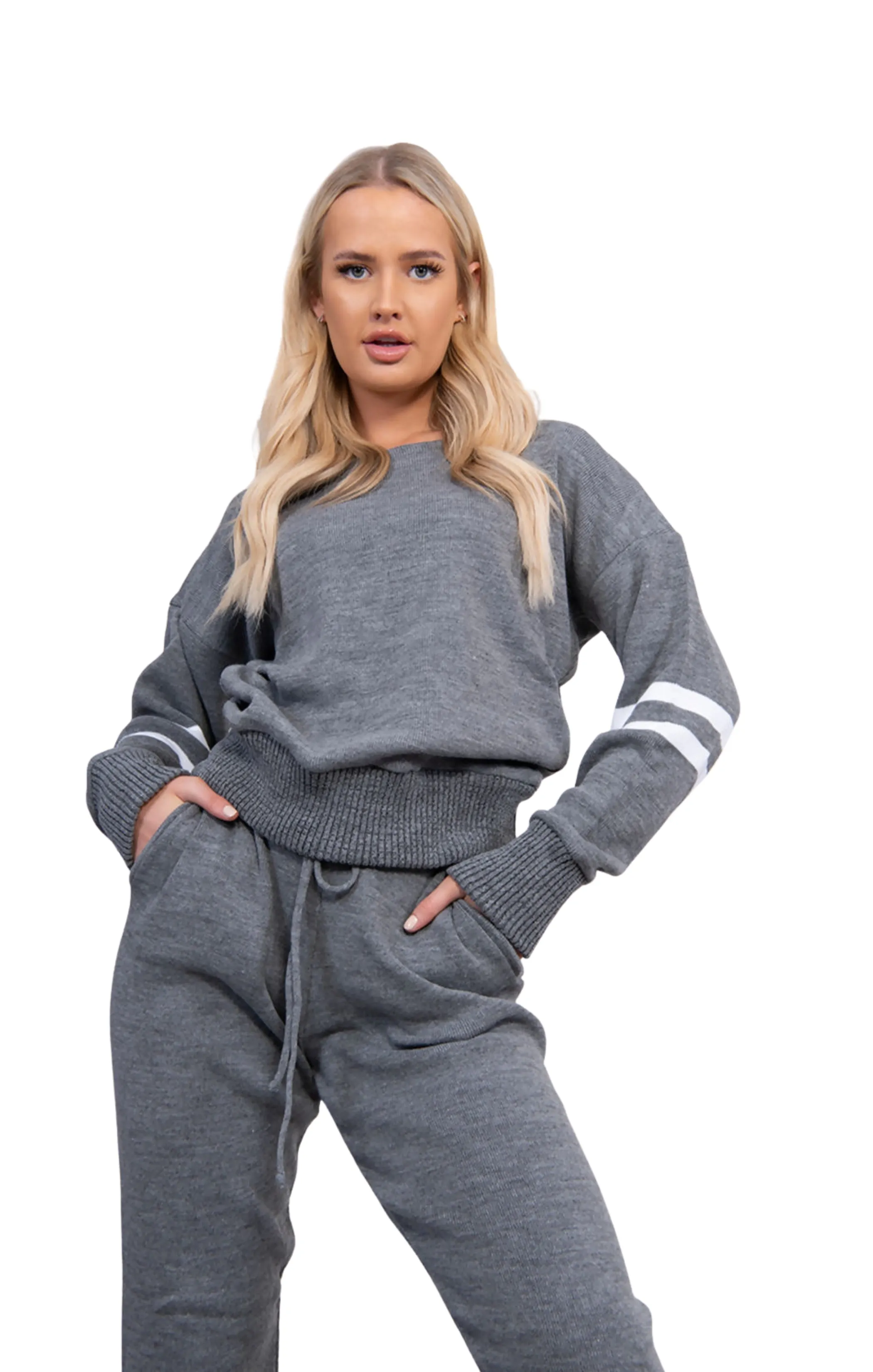 Charcoal Stripe Detail Knitted Loungewear Set – Mila sold by Femme Luxe product image thumbnail 3