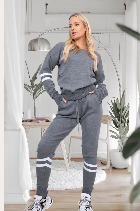 Charcoal Stripe Detail Knitted Loungewear Set – Mila made by Femme Luxe