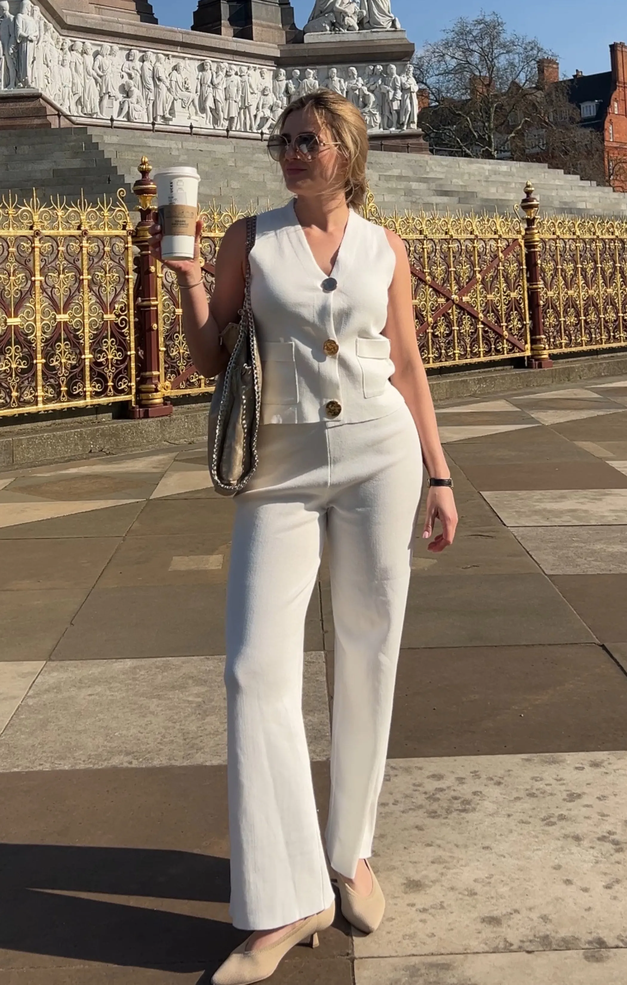 Cream Knitted Sleeveless Waistcoat With Wide Leg Trouser Co Ord Set - Natalia sold by Femme Luxe