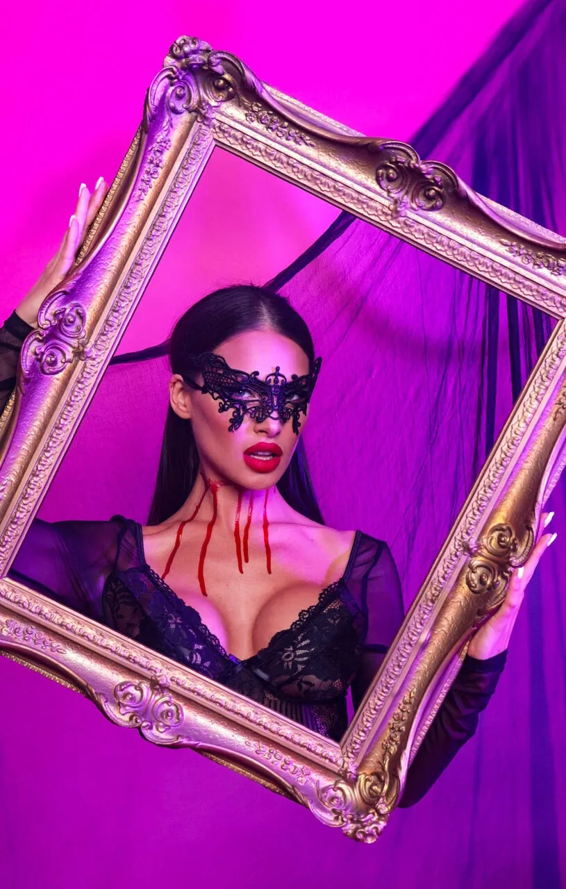 Black Halloween Butterfly Mask With Lace Detailing - Matilda sold by Femme Luxe product image thumbnail 4