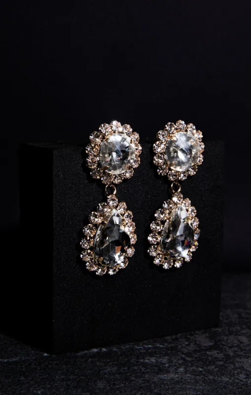 Gold Diamante Teardrop Earrings - Ulla made by Femme Luxe
