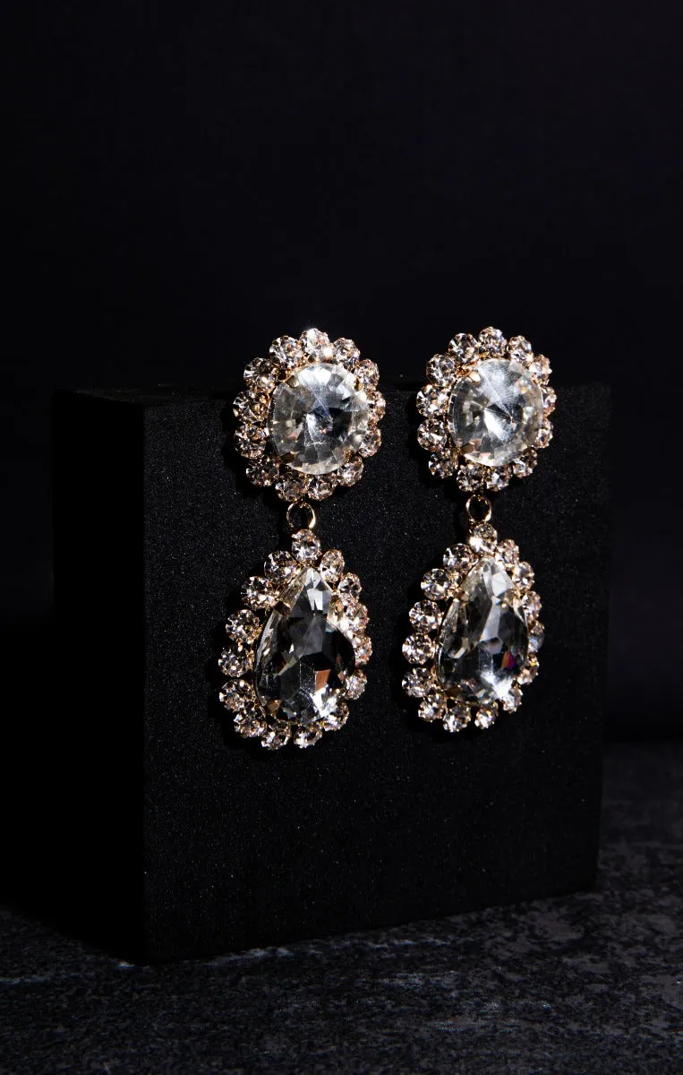 Gold Diamante Teardrop Earrings - Ulla sold by Femme Luxe