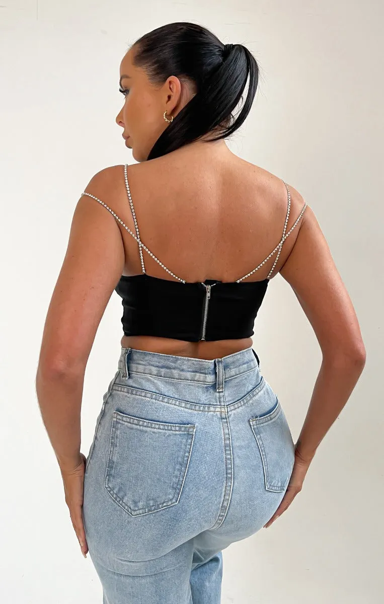 Black Diamante Straps Crop Top - Ashlynn sold by Femme Luxe product image thumbnail 3